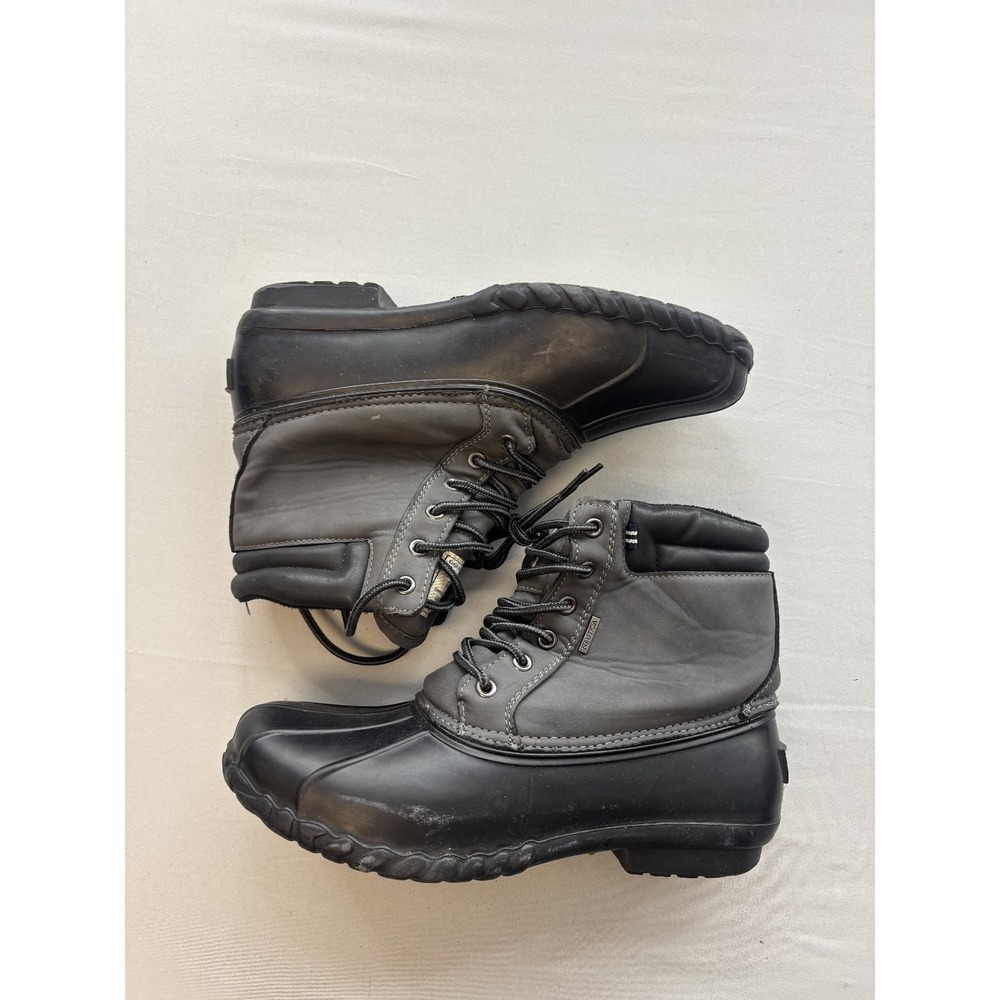 Nautica Mens Duck Boots US 10 Black Gray Waterproof Lace Up Rain Snow Gear